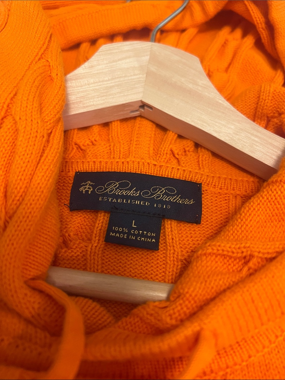 Brooks Brothers Orange Cotton Cable Crewneck Sweater